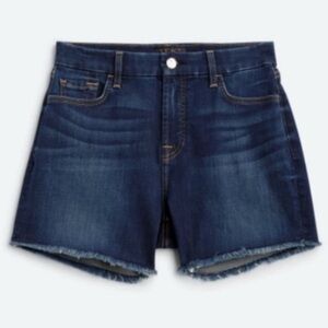 7 For All Mankind Jen7 Raw Hem Denim Shorts 16 NWT • Dark Wash Stretch Curvy